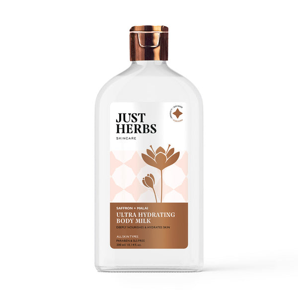 Just Hearbs Body Milk | Safron & Malai | Ultra Hydrating | Deeply Nourishes & Hydrates Skin | 300 ml