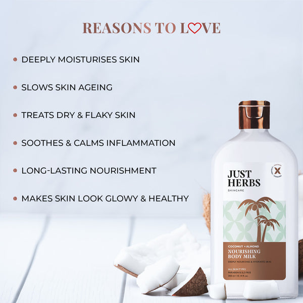 Just Hearbs Body Milk | Coconut & Almond | Deeply Nourishes & Hydrates Skin | 300 ml