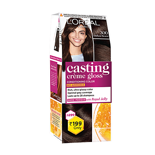 L'Oreal Paris Hair Colour - Casting Crème Gloss, Small Pack, 45 g 300 Darkest Brown