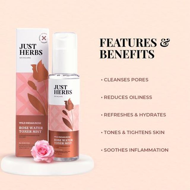Just Herbs Rose Water Toner For Pore - Wild Indian Rose, 100 ml