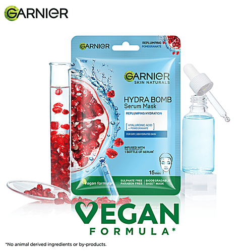 Garnier Skin Naturals Hydra Bomb Face Serum Sheet Mask - Hyaluronic Acid & Pomegranate, 28 g