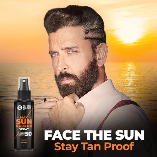 Beardo Max Sunscreen Spray - SPF 50, UVA/UVB Protection, Non Greasy, 50 ml