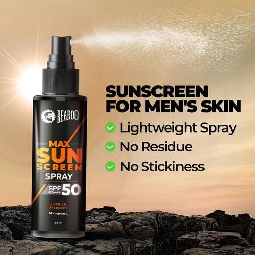 Beardo Max Sunscreen Spray - SPF 50, UVA/UVB Protection, Non Greasy, 50 ml