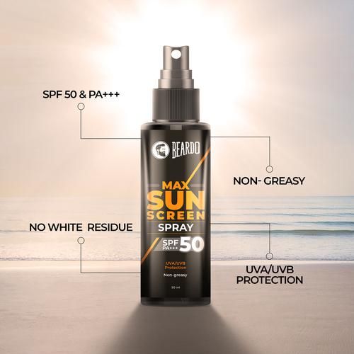 Beardo Max Sunscreen Spray - SPF 50, UVA/UVB Protection, Non Greasy, 50 ml