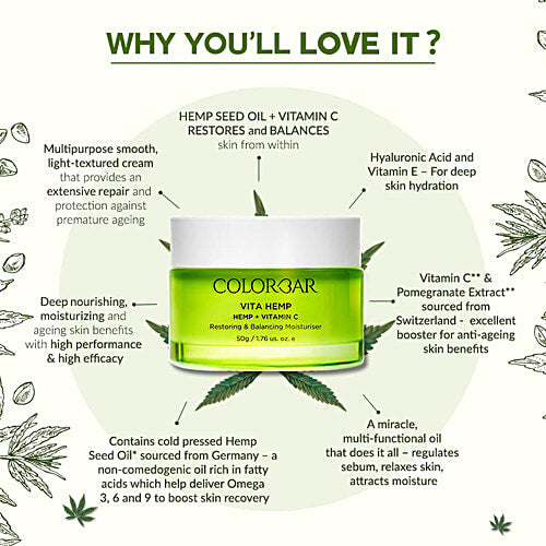 ColorBar Vita Hemp & Vitamin C Restoring & Balancing Moisturiser - Provides Radiant Skin, 50 g