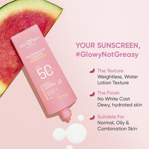 Dot & Key Watermelon Cooling Sunscreen - SPF 50, PA+++, Boosts Vitamin D Absorption, 50 g