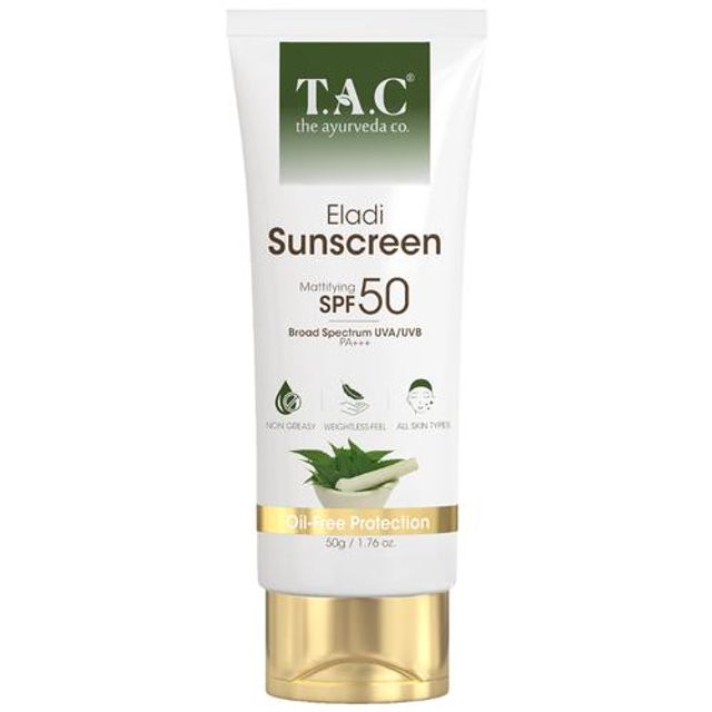 TAC - The Ayurveda Co. Eladi Sunscreen SPF 50 UVA/UVB PA+++ - Mattifying, 50 g