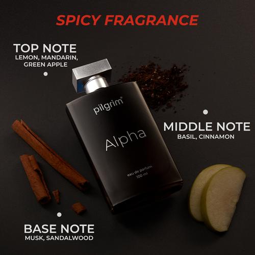 Pilgrim Men Alpha Perfume (Eau De Parfum) With Spicy Cinnamon, Green Apple & Musk | Long Lasting Perfume | Premium Spray Perfume That Lets Machismo Come Alive | Designed In France | 100 Ml