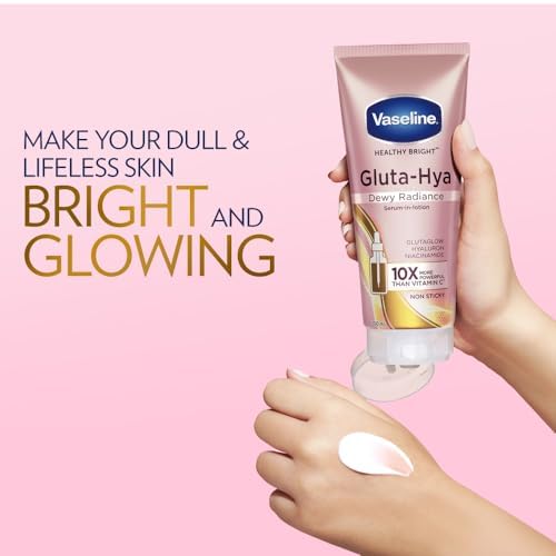Vaseline Gluta-Hya Dewy Radiance Lotion for Face & Body | Gives Brighter Skin | Glutathione & Niacinamide Infused Moisturizer, 200ml