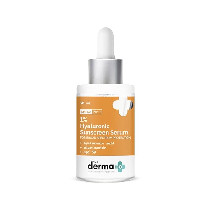 The Derma Co 1% Hyaluronic Acid Sunscreen For All Skin Types Serum With Spf 50 & Niacinamide For Broad Spectrum Protection - 30Ml