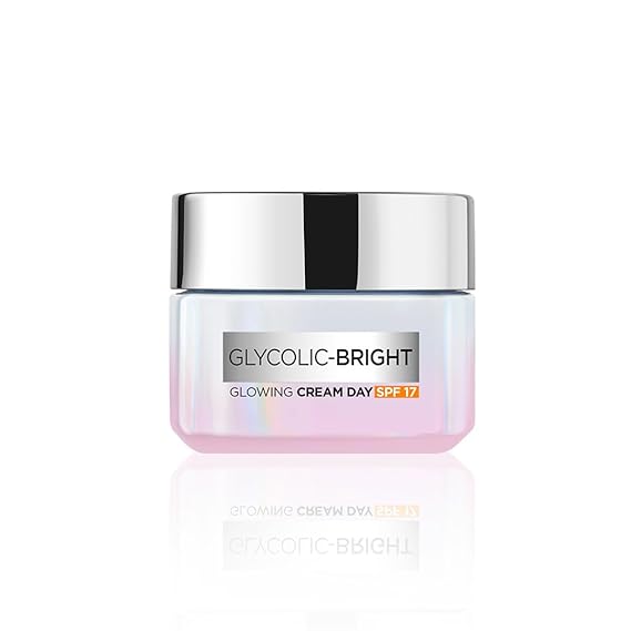 L'Oreal Paris Glycolic Bright Day Cream with SPF 17, 15ml |Skin Brightening Cream with Glycolic Acid that Visbily Minimizes Spots & Reveals Even Toned Skin