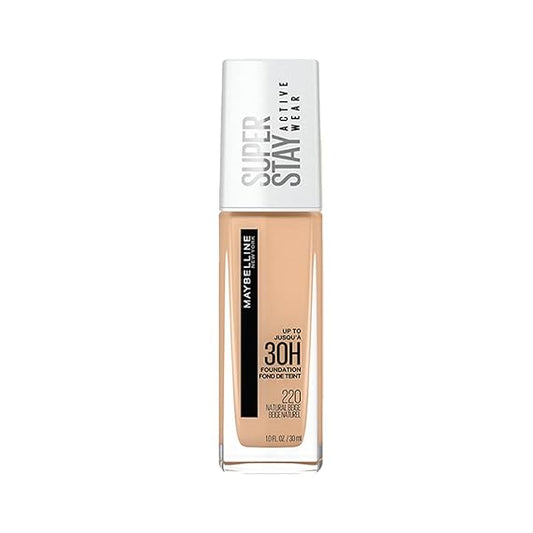 Maybelline New York Super Stay Full Coverage Active Wear Liquid Foundation, Matte Finish with 30 HR Wear, Transfer Proof 220, Natural Beige, 30ml