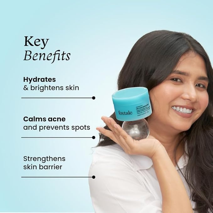 Foxtale Oil-Free Gel Moisturizer for Face | Hyaluronic Acid, Niacinamide, Betaine, Marine Algae| Boosts Hydration, Brightens Skin, Soothes Acne 100g
