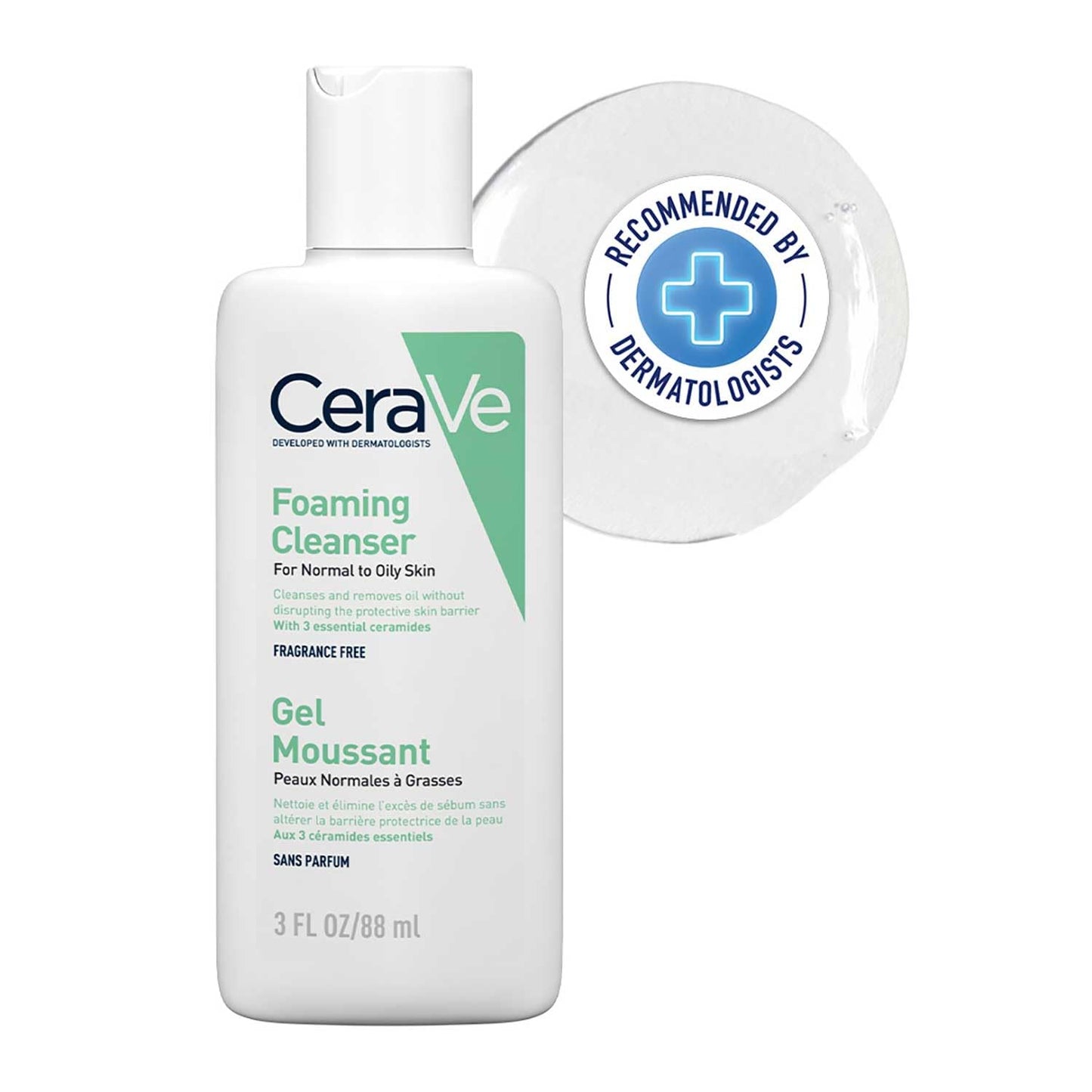 CeraVe Foaming Cleanser For Normal To Oily Skin (88ml) - Dermatologist-Developed Facewash | Non-Comedogenic And Fragrance