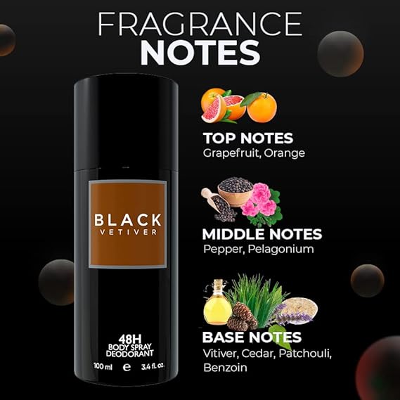 Colorbar Deodorant Black - Vetiver Deo | Masculine fragrance | Long Lasting freshness