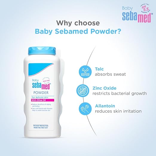 Sebamed Baby Powder 100 gm| Olive Oil, Allantoin|Keeps Newborn’s Skin Fresh|absorbs Sweat