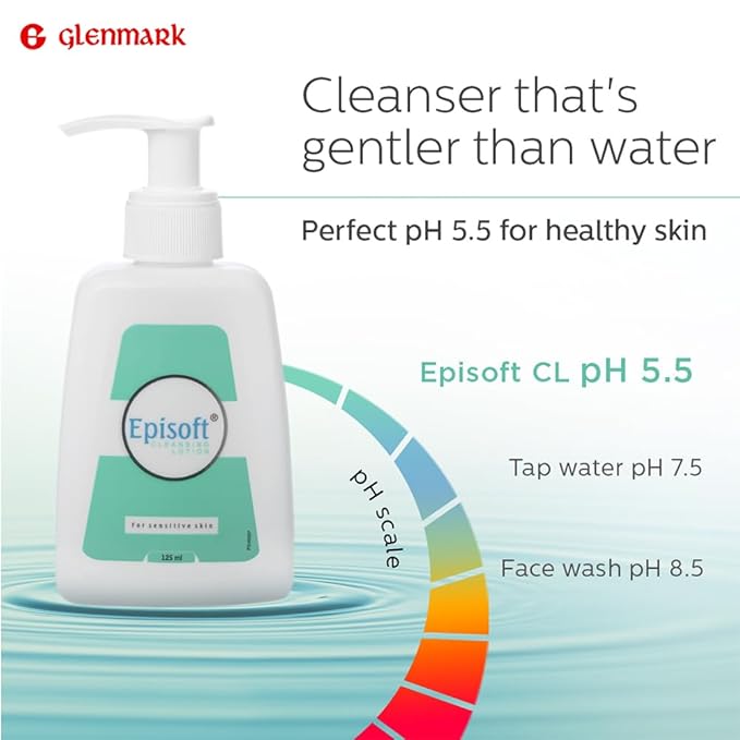 Glenmark Episoft Cleansing Lotion for Sensitive & Dry Skin I Cleanser for face | Gentle Cleanser removes Excess oil I Moisturises and Makes Skin Soft and Glowing I Makeup cleanser I Free of SLS | 125ml