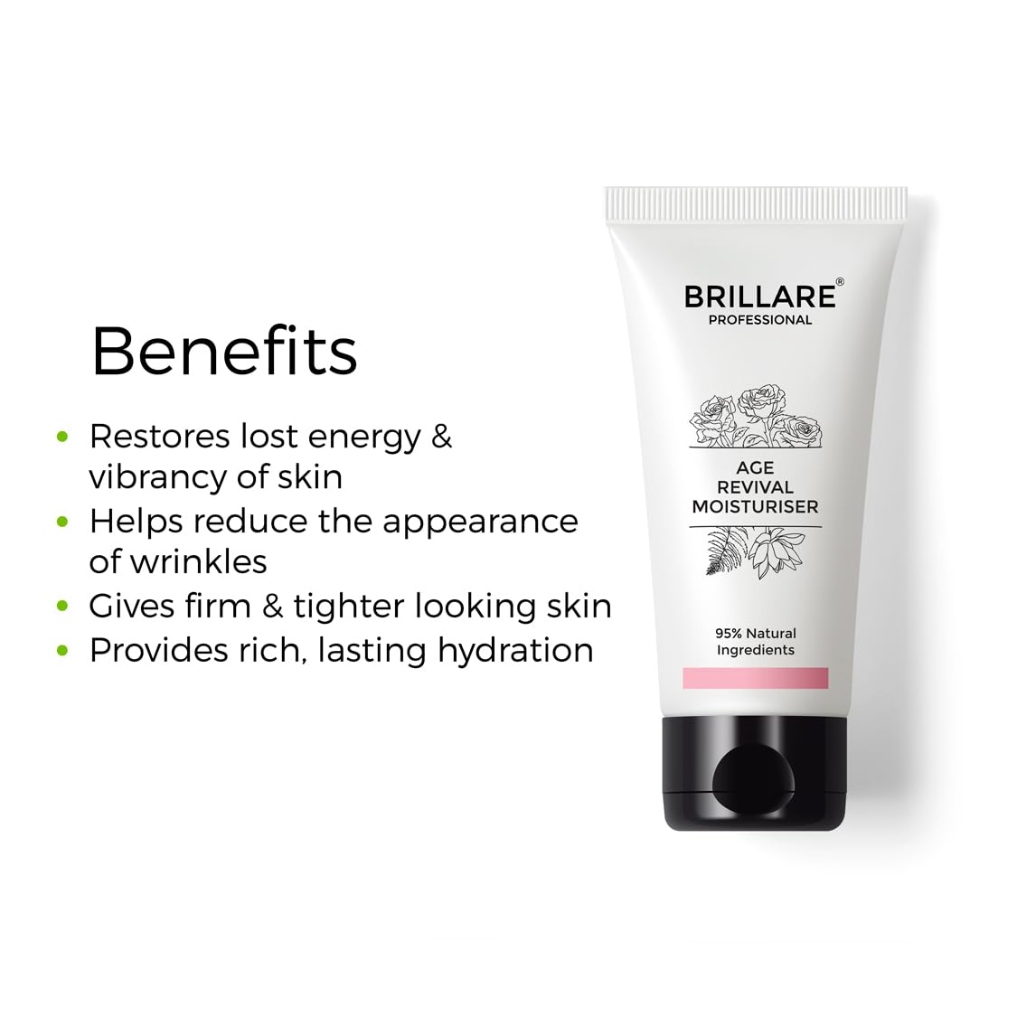 Brillare Professional Age Revival Moisturizer with Rose, Lotus & Tree Fern Anti-Aging Moisturizer for Wrinkles & Fine Lines