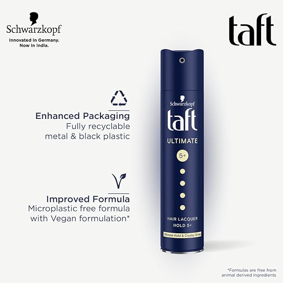 Schwarzkopf Taft Ultimate Hair Lacquer, for Crystal Shine with Liquid Gloss Effect, Hold 5+ with no stickiness