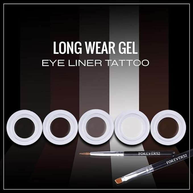 Daily Life Forever52 Long Wear Gel Eyeliner & Tattoo, Waterproof Smudgeproof Long Lasting Cream Eyeliner Gel with 2PCS Brushes for Smooth Aplication (Jet Black GT001)