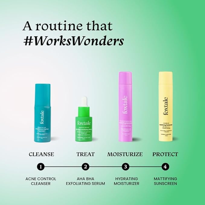 Foxtale 2% Salicylic Acid AHA BHA Exfoliating Serum with Niacinamide, Fights Acne, Reduces Blackheads & Whiteheads, Reduces Excess Oil & Bumpy Texture