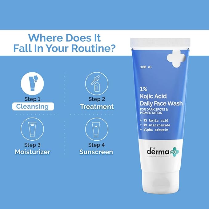 The Derma Co 1% Kojic Acid Face Wash I With Niacinamide & Alpha Arbutin I Reduces Dark Spots & Pigmentation I Cleanses & Brightens Skin I Non-Drying Formula 100ml