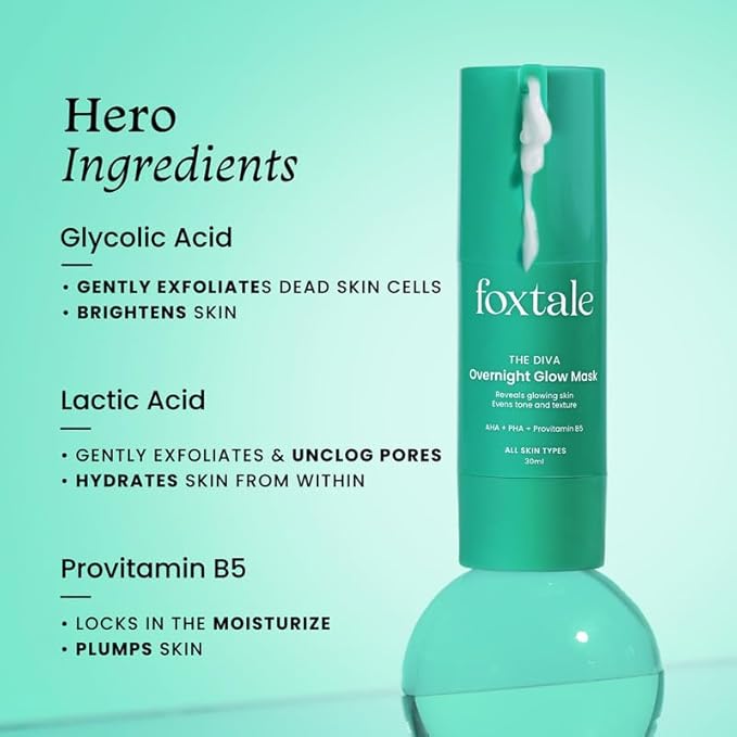 Foxtale Overnight Glow Mask | 4% Glycolic Acid | 3% Lactic Acid |Reduces Blackheads
