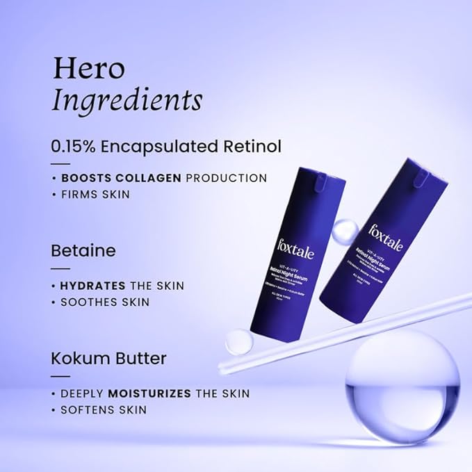 Foxtale 0.15% Beginner Friendly Retinol Night Serum | Anti-Aging Night Cream | Reduces Fine Lines and Wrinkles