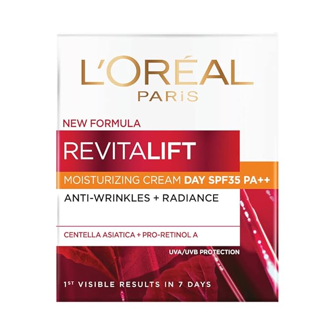 L'Oreal Paris Day Cream, SPF 35 Pa++, Anti-Wrinkle and Radiance, Boosts Skin Elasticity, With Centella Asiatica,Revitalift, 50ml