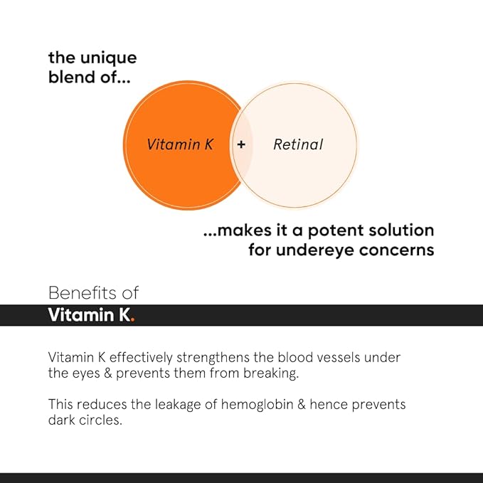 Minimalist Vitamin K + Retinal 01% Under Eye Cream | Reduces Dark Circles, Wrinkles & Fine Lines | With Caffeine for Puffiness | For Women & Men | 14 gm
