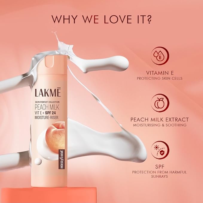 LAKMÉ Peach Milk Ceramide Lotion Moisturizer with SPF 24 & Hyaluronic for Intense Moisturizing & Skin Protection from UVA/B Rays 120ml