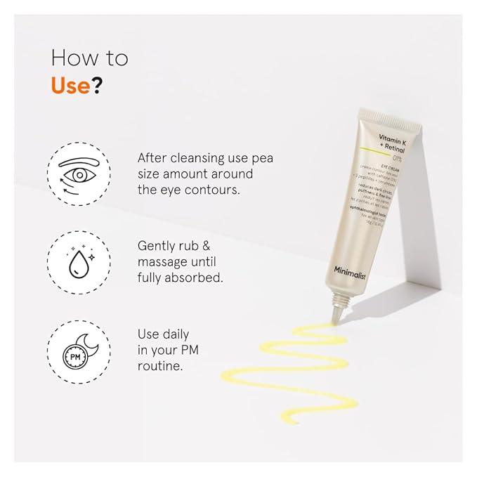 Minimalist Vitamin K + Retinal 01% Under Eye Cream | Reduces Dark Circles, Wrinkles & Fine Lines | With Caffeine for Puffiness | For Women & Men | 14 gm
