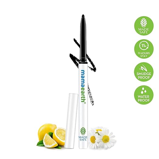 Mamaearth Long Stay Kajal Black Retractable Waterproof, with Vitamin C & Chamomile, Charcoal Black, Matte Finish