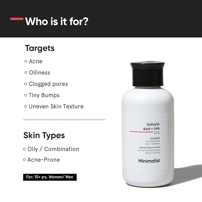 Minimalist Anti-Acne Salicylic Acid 2% Face Wash For Oily & Acne Prone Skin | With LHA for Pore Cleansing, Oil Control & Sebum Regulation | Sulfate-Free 100ml