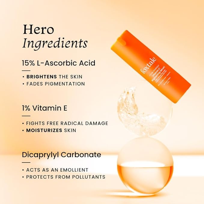 Foxtale 15% Vitamin C Face Serum for Glowing Skin | Purest Vitamin C (L-Ascorbic Acid) with Vitamin E