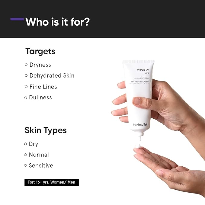 Minimalist Marula Oil 5% Face Moisturizer For Dry Skin With Hyaluronic Acid For Deep Nourishment & Hydration