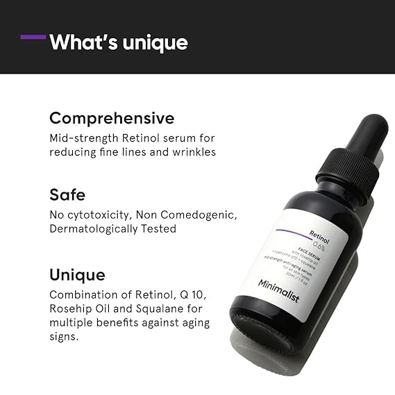 Minimalist Retinol 0.6% Mid-Strength Anti Aging Face Serum Reduces Fine Lines & Wrinkles, Medium Strength Retinol Formula