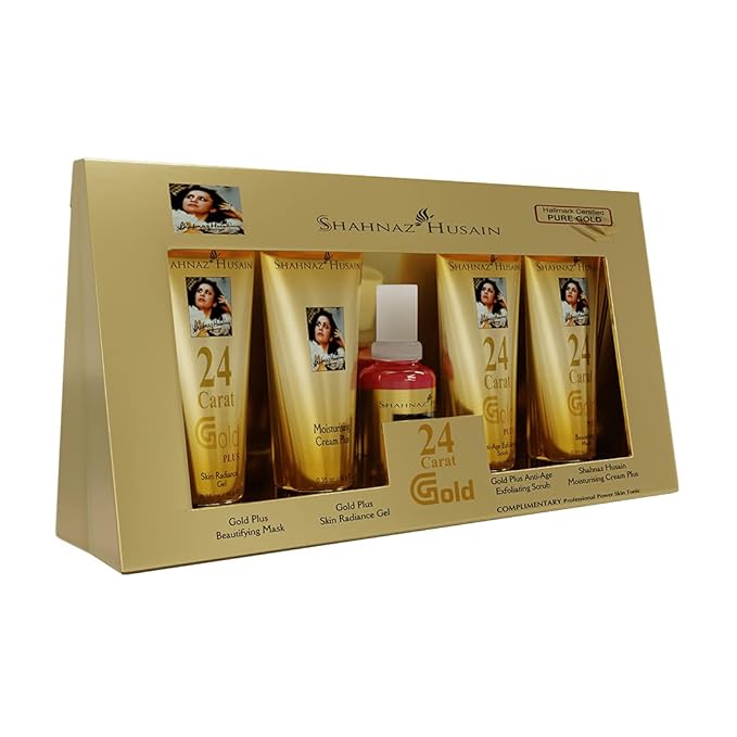 Shahnaz Husain Gold Facial Kit | 24 Carat Gold | Skin Radiance Timeless Youth | 4x10g | 15ml Skin Tonic