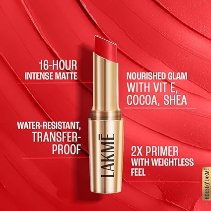 LAKMÉ 9To5 Primer + Matte Lip Color Mr1 Red Letter, 3.6 G
