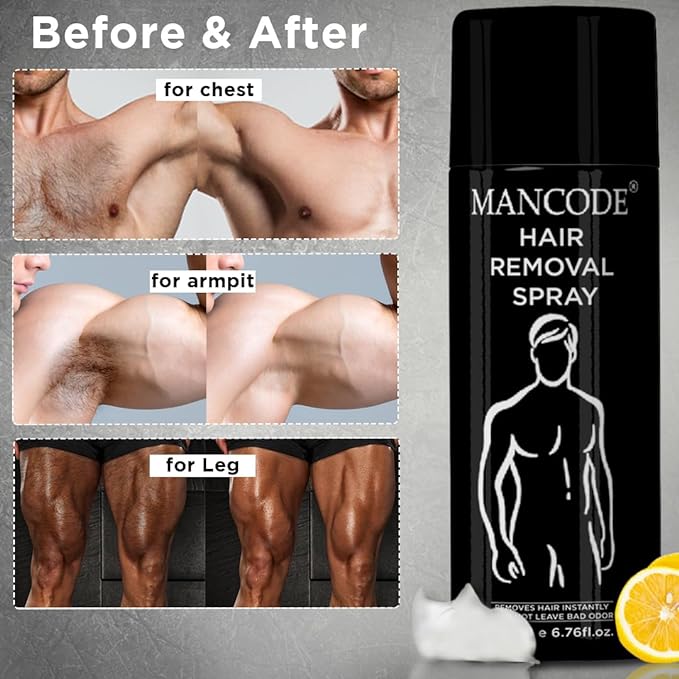 Mancode Hair Removal Cream Spray 200ml for Men | Painless Hair Removal spray For Chest, Back, Legs & Under Arms | Itch & Irritation Free | Intimate Hygeine From Sweat