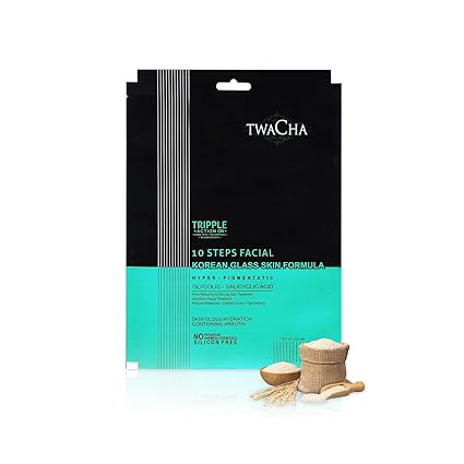 Twacha 10 Steps Facial Kit For KOREAN GLASS SKIN With Glycolic - Salicyclic Acid Instant Brightening Replenishing Glowing Skin Remove Patchy Pigmentation & Get Younger Firmer & Glowing Skin