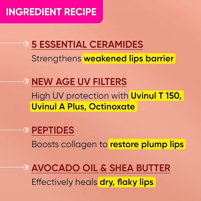 Dot & Key Ceramide & Peptide Barrier Repair Lip Balm SPF 50, PA+++ | Warm Nude | UVA/UVB Lip Protection | Soft Tinted Lip Moisturizer | Boosts Collagen & Instantly Plumps Lip | Prevents Pigmentation| Lip Balm for Women | 10gm