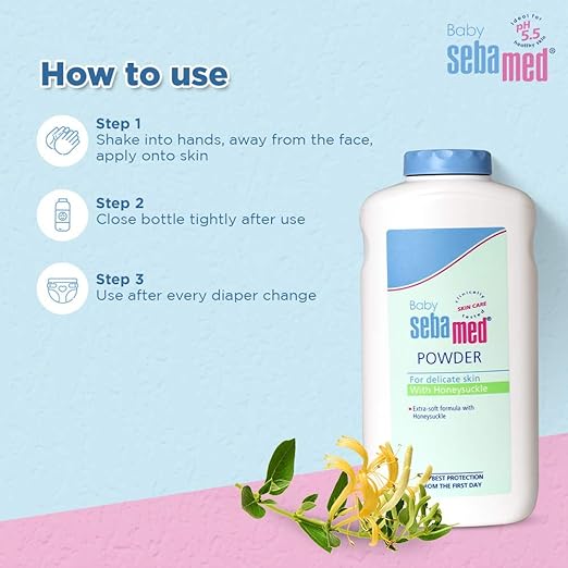 Sebamed Baby Powder with Honeysuckle|Ideal for prickly heat | Keeps newborn’s skin fresh | 200 gm