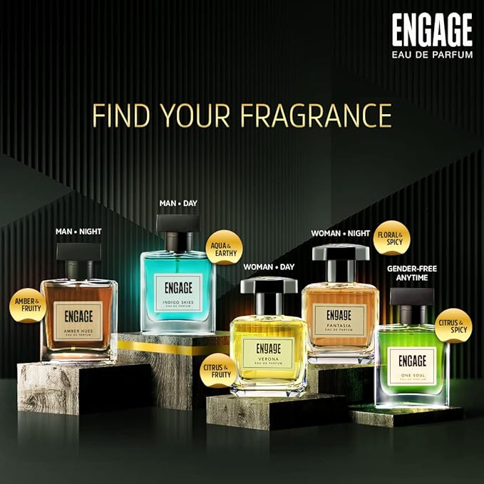 Engage Indigo Skies Perfume for Men Long Lasting Smell, Fresh and Earthy Fragrance Scent, for Everyday Use, Gift for Men, Free Tester with pack, 100ml