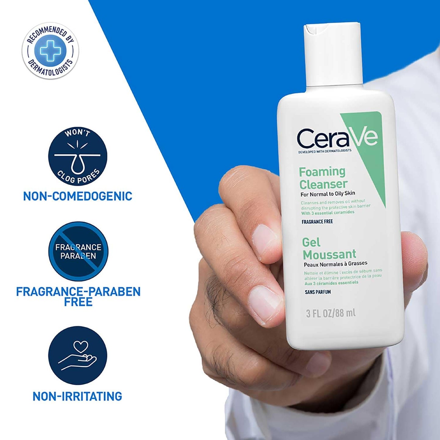 CeraVe Foaming Cleanser For Normal To Oily Skin (88ml) - Dermatologist-Developed Facewash | Non-Comedogenic And Fragrance