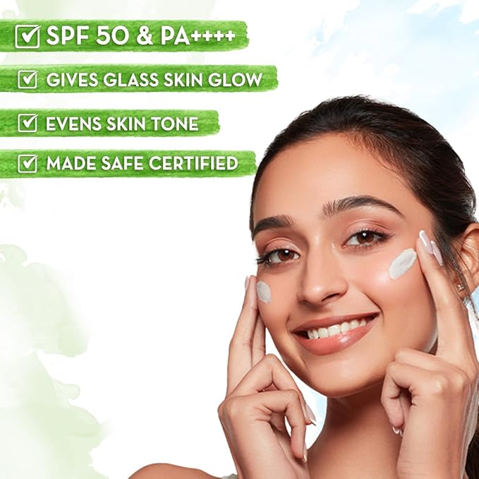 Mamaearth Rice Water Dewy Sunscreen with SPF 50 PA++++ | UVA & UVB Protection | Tan Protection | Gives Glass Skin Glow 50gm