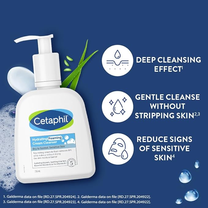 Cetaphil Hydrating foaming Face Wash, Cream to Foam Cleanser 236ml | Niacinamide, Pro-Vitamin B5 & and Aloe for Gentle Cleansing