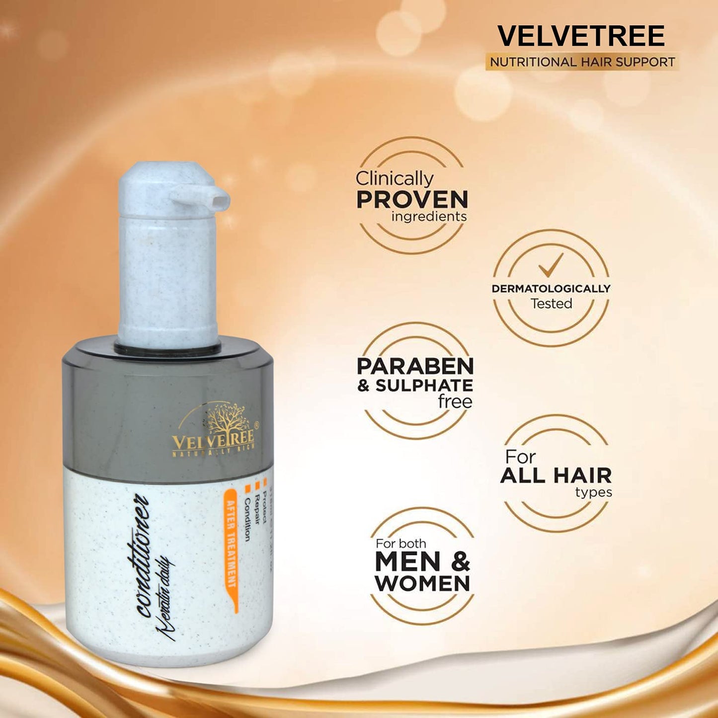 Velvetree Keratin Shampoo and Conditioner Set After Treatment, Dermatologically Tested, Sodium Chloride Free