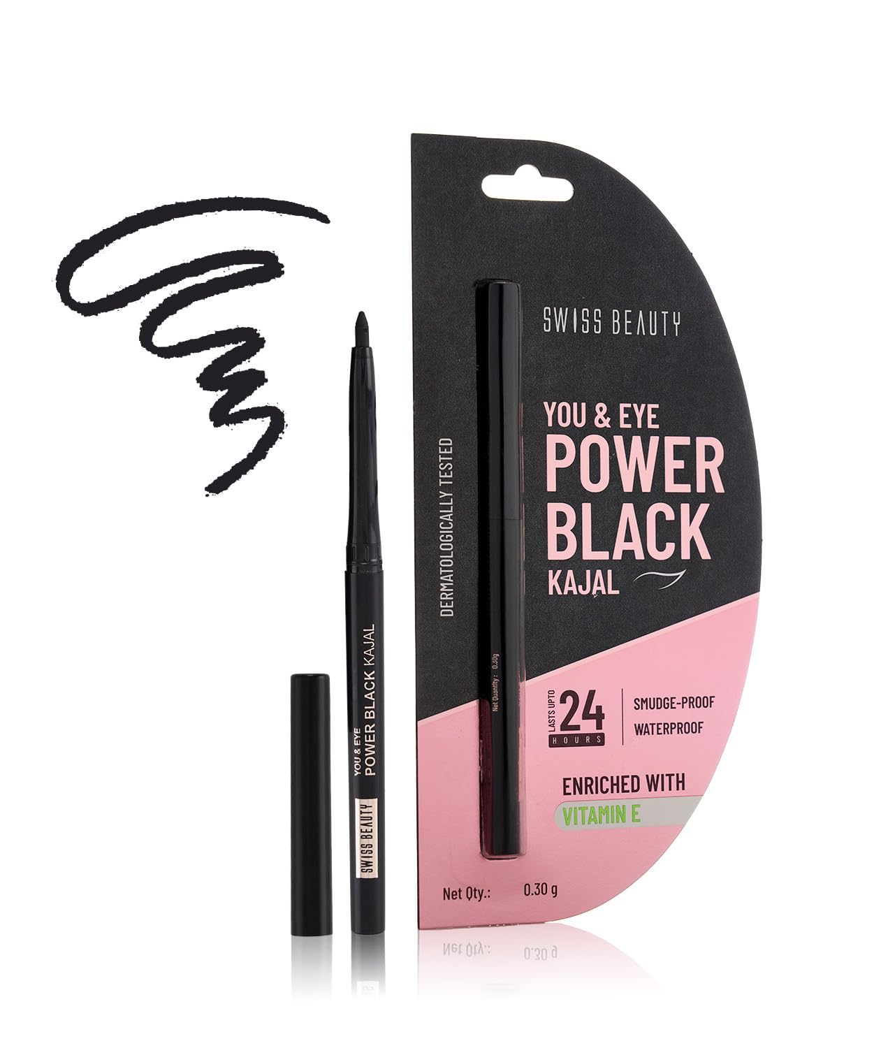 Swiss Beauty You & Eye Power Black Kajal | Waterproof & Smudge-Proof