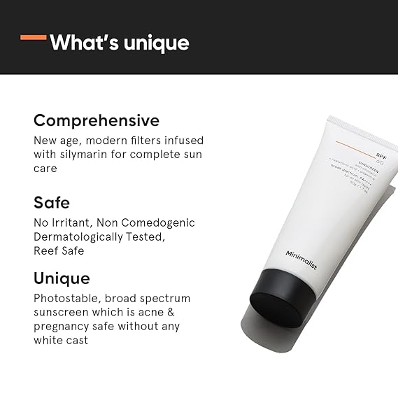 Minimalist Sunscreen SPF 60 PA ++++ | For Sensitive Skin | Pregnancy Safe | Photo stable | Broad Spectrum Sunscreen SPF 50+ With Potent Antioxidants & Advanced Filters | No White Cast | Non Irritant | 50 gm
